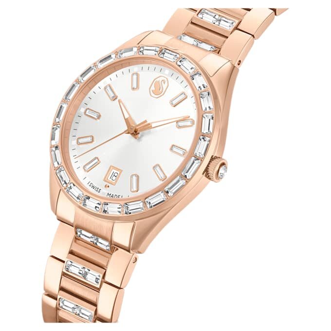 Reloj Matrix con fecha, fabricado en Suiza, brazalete de metal, tono oro rosa, acabado en tono oro rosa Reloj Matrix con fecha, fabricado en Suiza, brazalete de metal, tono oro rosa, acabado en tono oro rosa