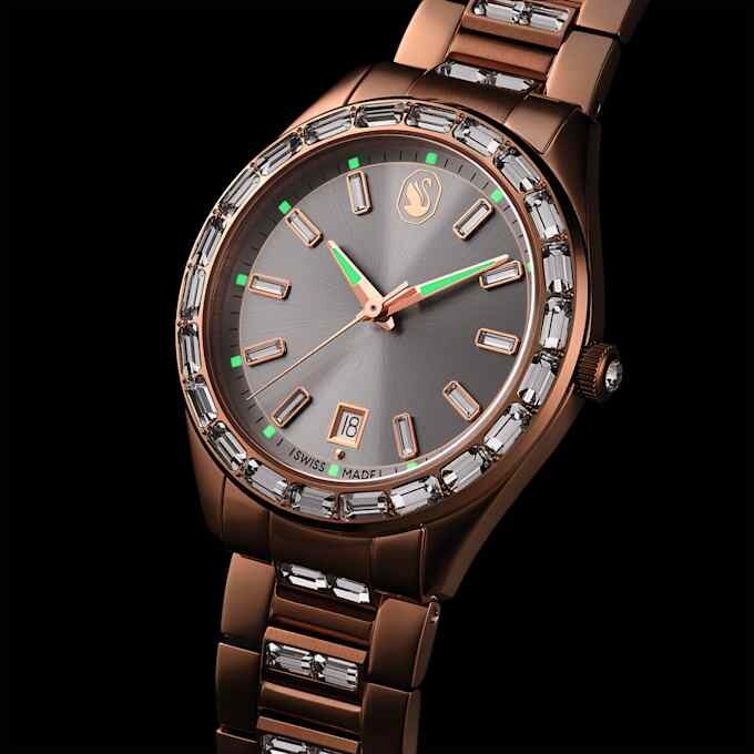 Reloj Matrix con fecha, fabricado en Suiza, brazalete de metal, tono oro rosa, acabado en tono oro rosa Reloj Matrix con fecha, fabricado en Suiza, brazalete de metal, tono oro rosa, acabado en tono oro rosa