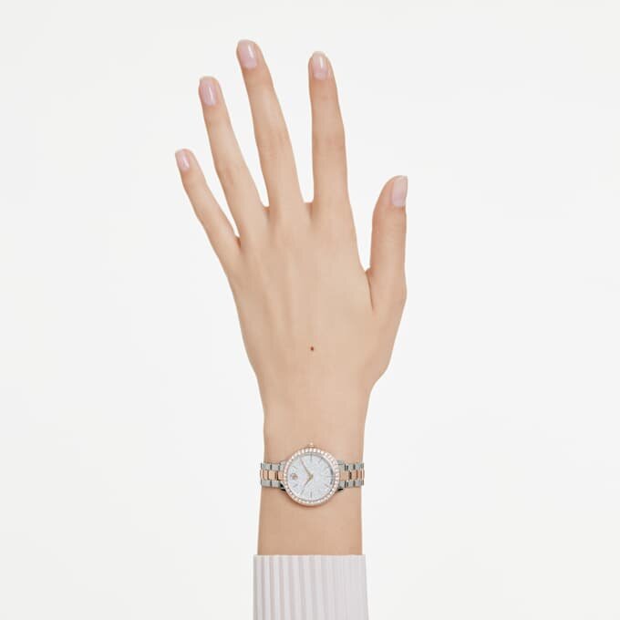 Reloj Matrix de 3 eslabones, fabricado en Suiza, brazalete de metal, tono plateado, acabado en tono oro rosa Reloj Matrix de 3 eslabones, fabricado en Suiza, brazalete de metal, tono plateado, acabado en tono oro rosa