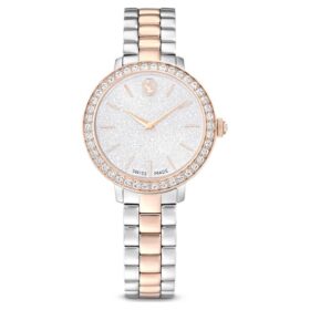 Reloj Matrix de 3 eslabones, fabricado en Suiza, brazalete de metal, tono plateado, acabado en tono oro rosa