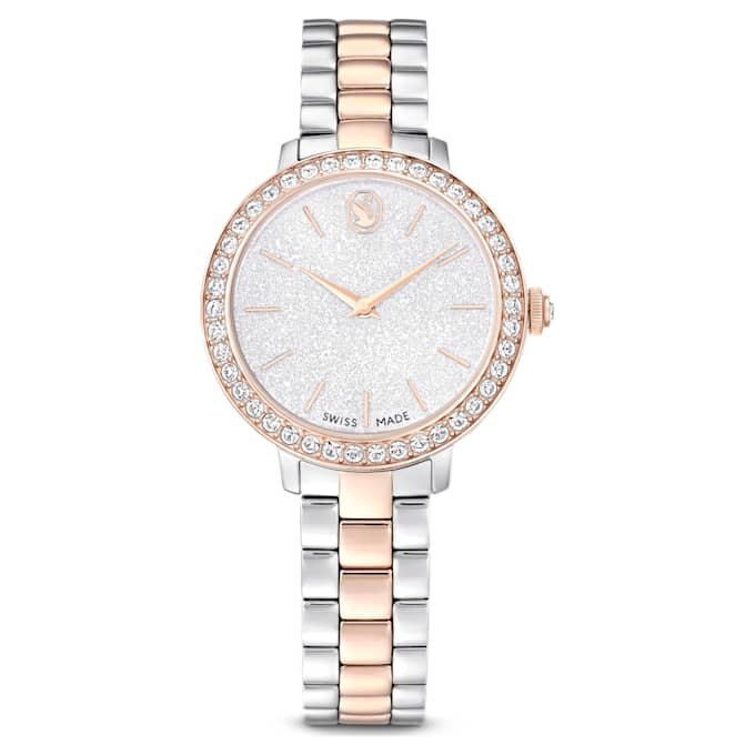 Reloj Matrix de 3 eslabones, fabricado en Suiza, brazalete de metal, tono plateado, acabado en tono oro rosa Reloj Matrix de 3 eslabones, fabricado en Suiza, brazalete de metal, tono plateado, acabado en tono oro rosa