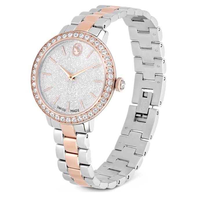 Reloj Matrix de 3 eslabones, fabricado en Suiza, brazalete de metal, tono plateado, acabado en tono oro rosa Reloj Matrix de 3 eslabones, fabricado en Suiza, brazalete de metal, tono plateado, acabado en tono oro rosa