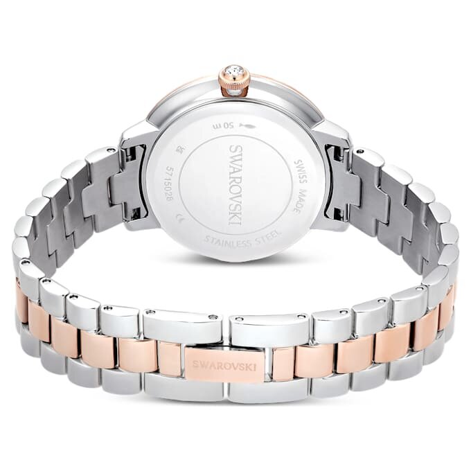 Reloj Matrix de 3 eslabones, fabricado en Suiza, brazalete de metal, tono plateado, acabado en tono oro rosa Reloj Matrix de 3 eslabones, fabricado en Suiza, brazalete de metal, tono plateado, acabado en tono oro rosa