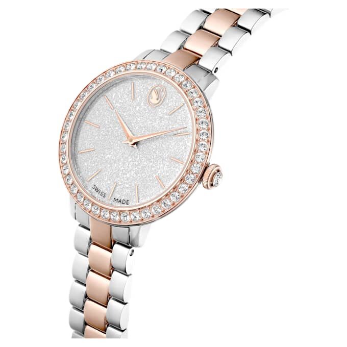 Reloj Matrix de 3 eslabones, fabricado en Suiza, brazalete de metal, tono plateado, acabado en tono oro rosa Reloj Matrix de 3 eslabones, fabricado en Suiza, brazalete de metal, tono plateado, acabado en tono oro rosa