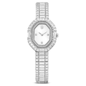 Reloj Matrix Octagon con corte baguette, pulseras de metal, tono plateado, acero inoxidable