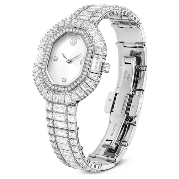 Reloj Matrix Octagon con corte baguette, pulseras de metal, tono plateado, acero inoxidable Reloj Matrix Octagon con corte baguette, pulseras de metal, tono plateado, acero inoxidable