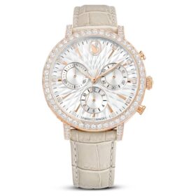 Reloj Matrix Tennis Chrono de fabricación suiza, correa de cuero, color beige, acabado en tono oro rosa