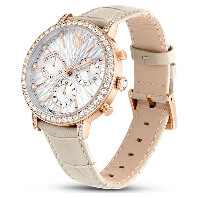Reloj Matrix Tennis Chrono de fabricación suiza, correa de cuero, color beige, acabado en tono oro rosa Reloj Matrix Tennis Chrono de fabricación suiza, correa de cuero, color beige, acabado en tono oro rosa