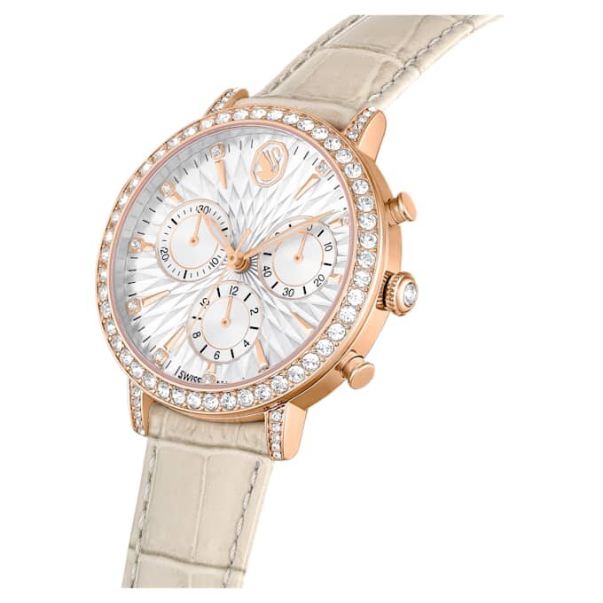 Reloj Matrix Tennis Chrono de fabricación suiza, correa de cuero, color beige, acabado en tono oro rosa Reloj Matrix Tennis Chrono de fabricación suiza, correa de cuero, color beige, acabado en tono oro rosa