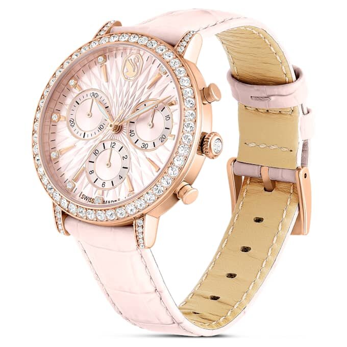 Reloj Matrix Tennis Chrono de fabricación suiza, correa de cuero, color rosa, acabado en tono oro rosa Reloj Matrix Tennis Chrono de fabricación suiza, correa de cuero, color rosa, acabado en tono oro rosa