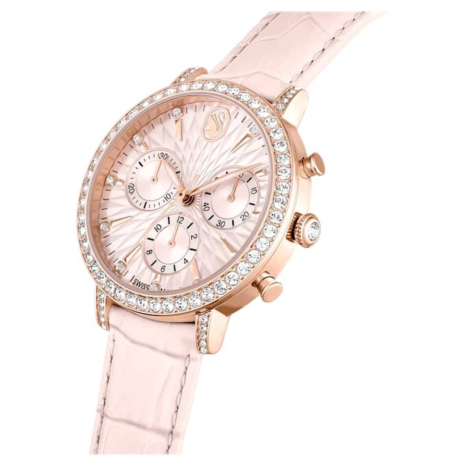 Reloj Matrix Tennis Chrono de fabricación suiza, correa de cuero, color rosa, acabado en tono oro rosa Reloj Matrix Tennis Chrono de fabricación suiza, correa de cuero, color rosa, acabado en tono oro rosa
