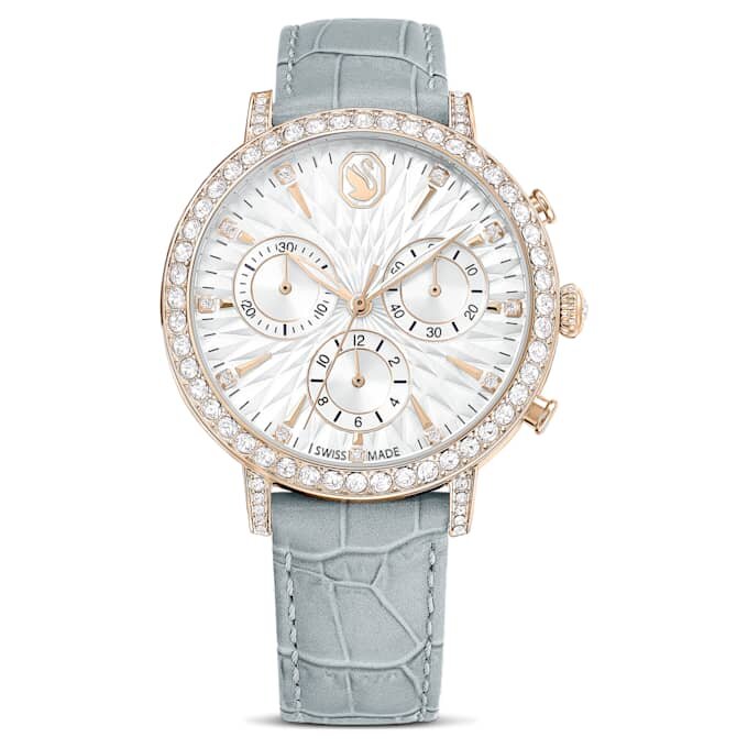 Reloj Matrix Tennis Chrono de fabricación suiza, correa de cuero, gris, acabado dorado champán Reloj Matrix Tennis Chrono de fabricación suiza, correa de cuero, gris, acabado dorado champán