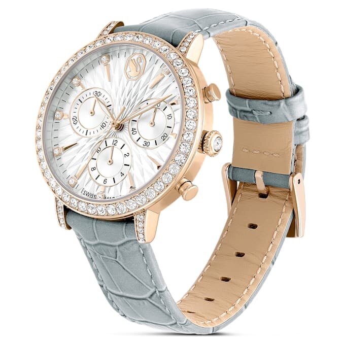 Reloj Matrix Tennis Chrono de fabricación suiza, correa de cuero, gris, acabado dorado champán Reloj Matrix Tennis Chrono de fabricación suiza, correa de cuero, gris, acabado dorado champán