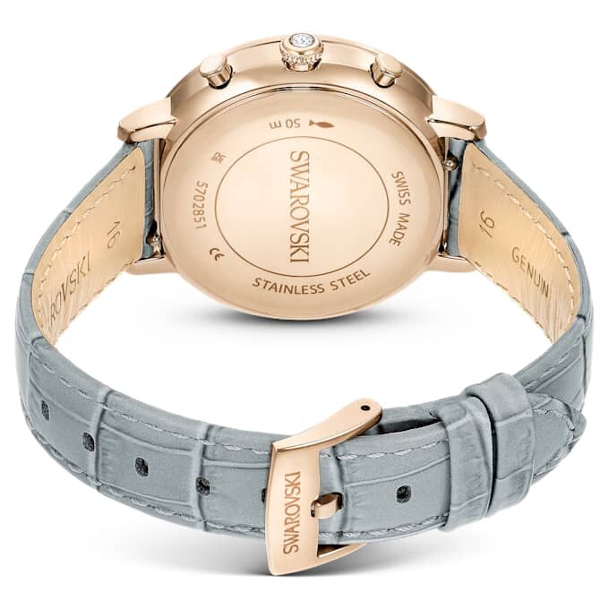 Reloj Matrix Tennis Chrono de fabricación suiza, correa de cuero, gris, acabado dorado champán Reloj Matrix Tennis Chrono de fabricación suiza, correa de cuero, gris, acabado dorado champán