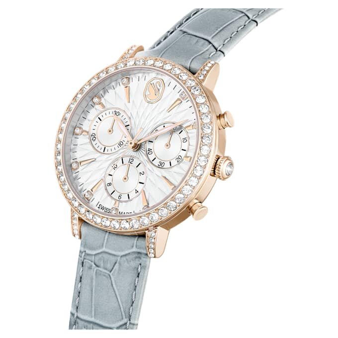 Reloj Matrix Tennis Chrono de fabricación suiza, correa de cuero, gris, acabado dorado champán Reloj Matrix Tennis Chrono de fabricación suiza, correa de cuero, gris, acabado dorado champán