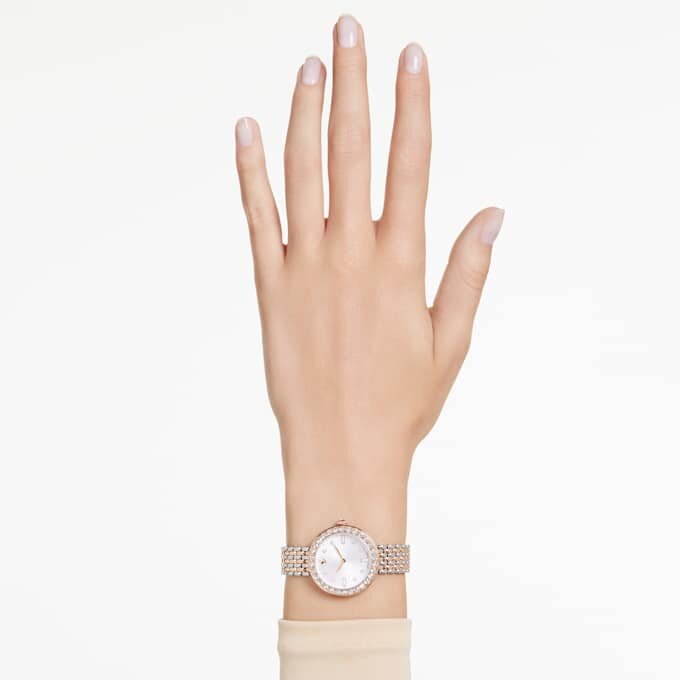 Reloj Matrix Tennis de 7 eslabones, fabricado en Suiza, brazalete de metal, tono oro rosa, acabado de metales mixtos Reloj Matrix Tennis de 7 eslabones, fabricado en Suiza, brazalete de metal, tono oro rosa, acabado de metales mixtos
