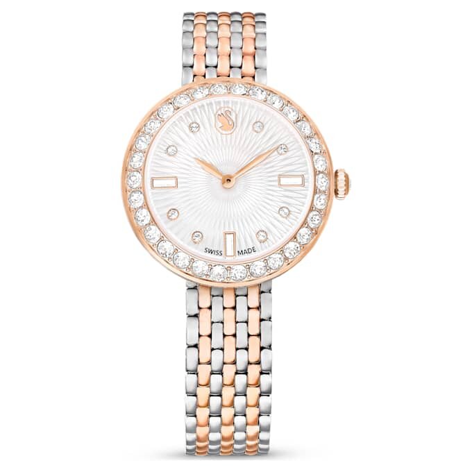 Reloj Matrix Tennis de 7 eslabones, fabricado en Suiza, brazalete de metal, tono oro rosa, acabado de metales mixtos Reloj Matrix Tennis de 7 eslabones, fabricado en Suiza, brazalete de metal, tono oro rosa, acabado de metales mixtos
