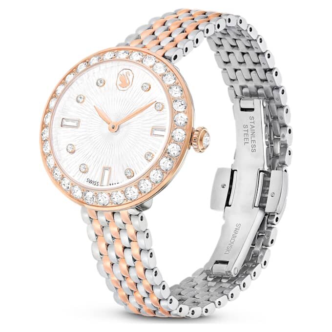 Reloj Matrix Tennis de 7 eslabones, fabricado en Suiza, brazalete de metal, tono oro rosa, acabado de metales mixtos Reloj Matrix Tennis de 7 eslabones, fabricado en Suiza, brazalete de metal, tono oro rosa, acabado de metales mixtos