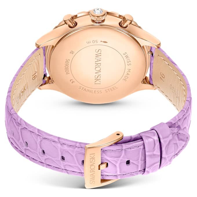 Reloj Octea Chrono de fabricación suiza, correa de cuero, color púrpura, acabado tono oro rosa Reloj Octea Chrono de fabricación suiza, correa de cuero, color púrpura, acabado tono oro rosa