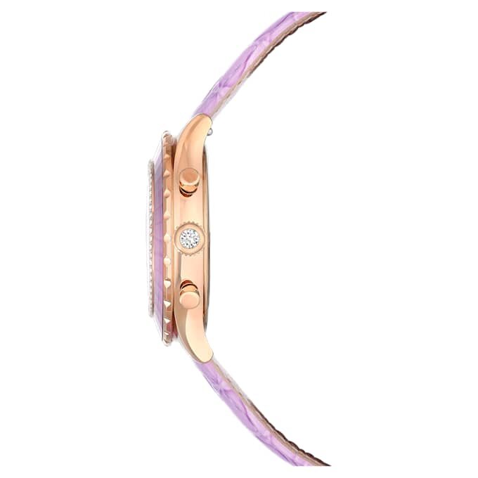 Reloj Octea Chrono de fabricación suiza, correa de cuero, color púrpura, acabado tono oro rosa Reloj Octea Chrono de fabricación suiza, correa de cuero, color púrpura, acabado tono oro rosa