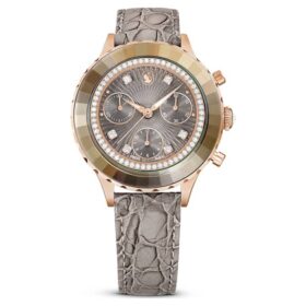 Reloj Octea Chrono de fabricación suiza, correa de cuero, gris, acabado en tono oro rosa