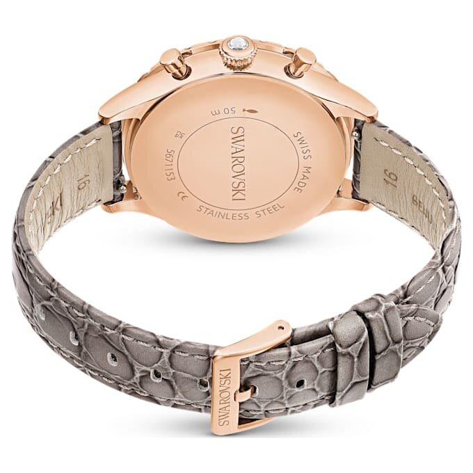 Reloj Octea Chrono de fabricación suiza, correa de cuero, gris, acabado en tono oro rosa Reloj Octea Chrono de fabricación suiza, correa de cuero, gris, acabado en tono oro rosa