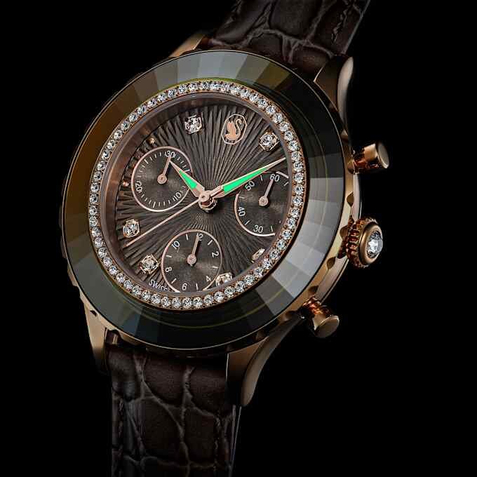 Reloj Octea Chrono de fabricación suiza, correa de cuero, gris, acabado en tono oro rosa Reloj Octea Chrono de fabricación suiza, correa de cuero, gris, acabado en tono oro rosa