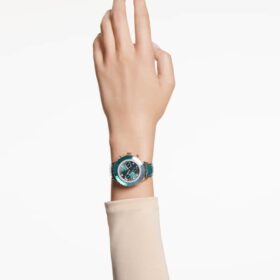 Reloj Octea Chrono de fabricación suiza, correa de cuero, verde, acabado tono oro rosa