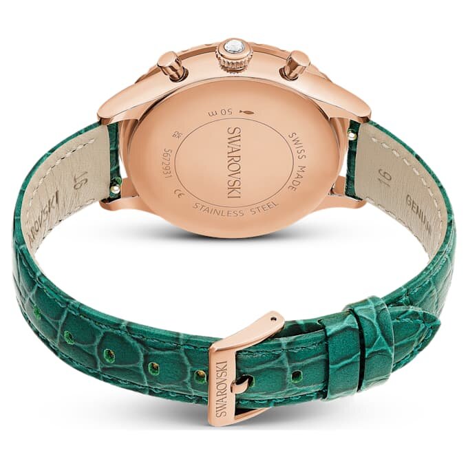 Reloj Octea Chrono de fabricación suiza, correa de cuero, verde, acabado tono oro rosa Reloj Octea Chrono de fabricación suiza, correa de cuero, verde, acabado tono oro rosa