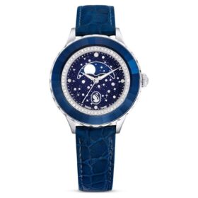 Reloj Octea Moon de fabricación suiza, Luna, correa de cuero, azul, acero inoxidable