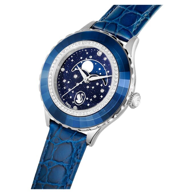 Reloj Octea Moon de fabricación suiza, Luna, correa de cuero, azul, acero inoxidable Reloj Octea Moon de fabricación suiza, Luna, correa de cuero, azul, acero inoxidable