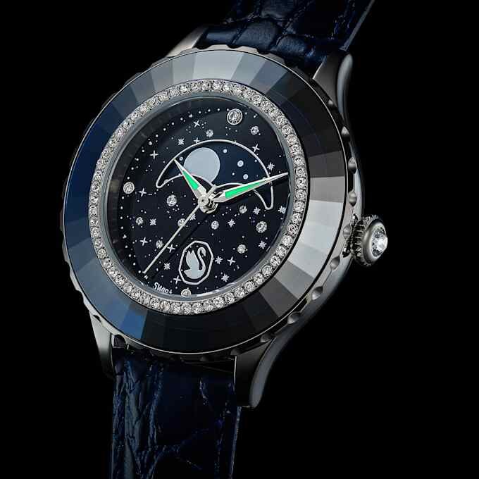 Reloj Octea Moon de fabricación suiza, Luna, correa de cuero, azul, acero inoxidable Reloj Octea Moon de fabricación suiza, Luna, correa de cuero, azul, acero inoxidable