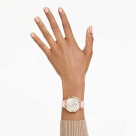 Reloj Teddy de fabricación suiza, correa de cuero, rosa, acabado en tono oro rosa