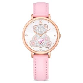 Reloj Teddy de fabricación suiza, correa de cuero, rosa, acabado en tono oro rosa