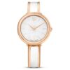 Reloj tipo brazalete Crystalline, fabricación suiza, pulsera de metal, blanco, acabado en tono oro rosa