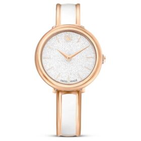 Reloj tipo brazalete Crystalline, fabricación suiza, pulsera de metal, blanco, acabado en tono oro rosa Reloj tipo brazalete Crystalline, fabricación suiza, pulsera de metal, blanco, acabado en tono oro rosa