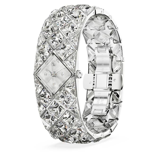Reloj tipo brazalete Curiosa con pulseras de cristales, tono plateado, acero inoxidable Reloj tipo brazalete Curiosa con pulseras de cristales, tono plateado, acero inoxidable