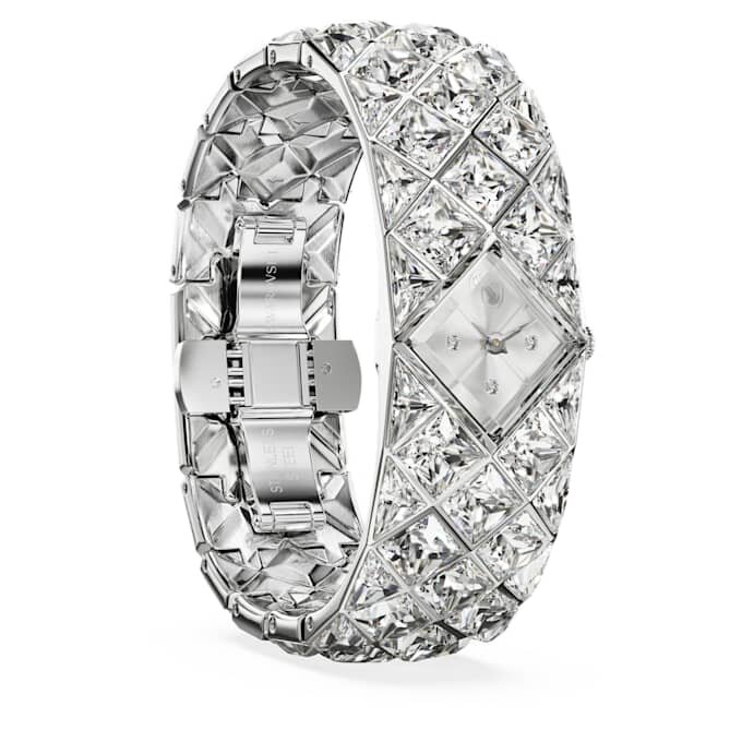 Reloj tipo brazalete Curiosa con pulseras de cristales, tono plateado, acero inoxidable Reloj tipo brazalete Curiosa con pulseras de cristales, tono plateado, acero inoxidable