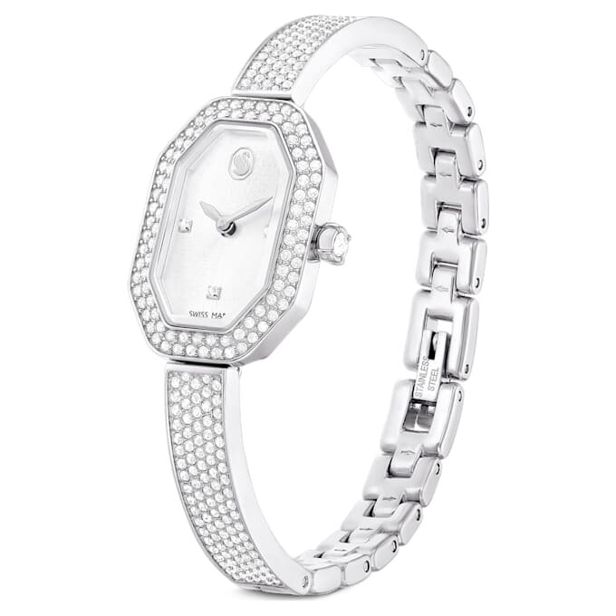 Reloj tipo brazalete Dextera, fabricado en Suiza, brazalete de metal, tono plateado, acero inoxidable Reloj tipo brazalete Dextera, fabricado en Suiza, brazalete de metal, tono plateado, acero inoxidable
