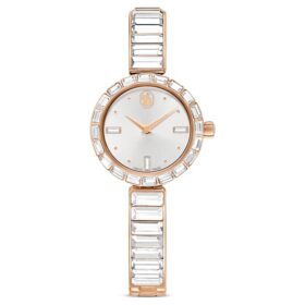 Reloj tipo brazalete Matrix, fabricado en Suiza, con pulsera de cristales, blanco, acabado tono oro rosa