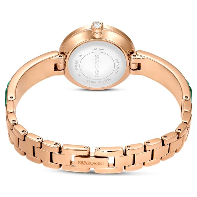 Reloj tipo brazalete Matrix, fabricado en Suiza, con pulsera de cristales, color verde y acabado dorado champán Reloj tipo brazalete Matrix, fabricado en Suiza, con pulsera de cristales, color verde y acabado dorado champán