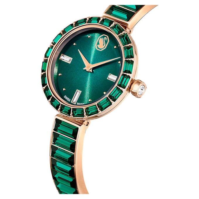 Reloj tipo brazalete Matrix, fabricado en Suiza, con pulsera de cristales, color verde y acabado dorado champán Reloj tipo brazalete Matrix, fabricado en Suiza, con pulsera de cristales, color verde y acabado dorado champán