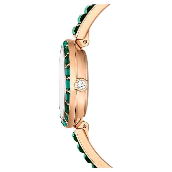 Reloj tipo brazalete Matrix, fabricado en Suiza, con pulsera de cristales, color verde y acabado dorado champán Reloj tipo brazalete Matrix, fabricado en Suiza, con pulsera de cristales, color verde y acabado dorado champán