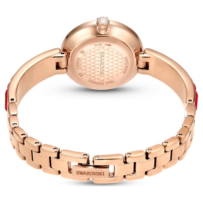 Reloj tipo brazalete Matrix, fabricado en Suiza, con pulseras de cristales, rojo, acabado en tono oro rosa Reloj tipo brazalete Matrix, fabricado en Suiza, con pulseras de cristales, rojo, acabado en tono oro rosa