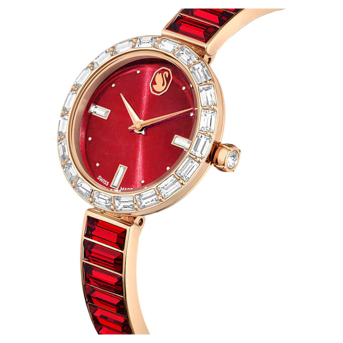 Reloj tipo brazalete Matrix, fabricado en Suiza, con pulseras de cristales, rojo, acabado en tono oro rosa Reloj tipo brazalete Matrix, fabricado en Suiza, con pulseras de cristales, rojo, acabado en tono oro rosa
