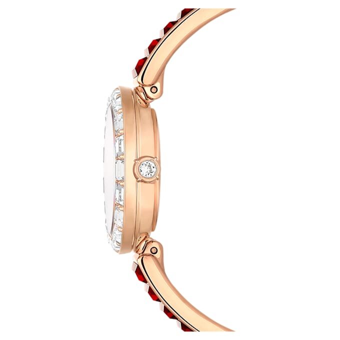Reloj tipo brazalete Matrix, fabricado en Suiza, con pulseras de cristales, rojo, acabado en tono oro rosa Reloj tipo brazalete Matrix, fabricado en Suiza, con pulseras de cristales, rojo, acabado en tono oro rosa