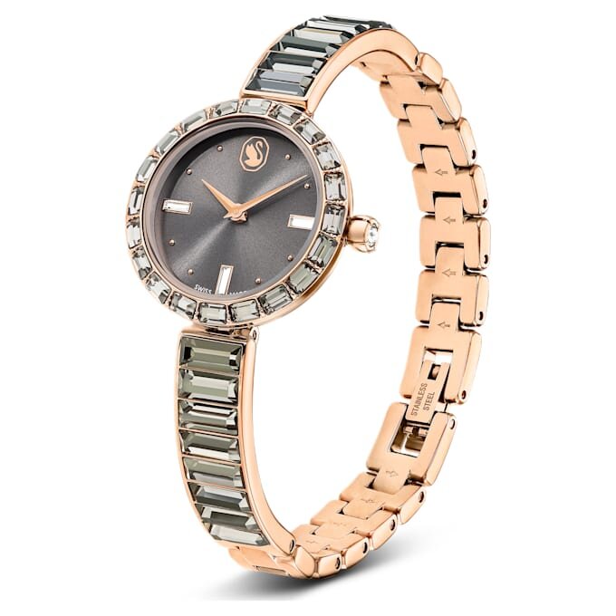 Reloj tipo brazalete Matrix, fabricado en Suiza, pulseras de cristales, gris, acabado en tono oro rosa Reloj tipo brazalete Matrix, fabricado en Suiza, pulseras de cristales, gris, acabado en tono oro rosa