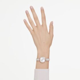 Reloj tipo brazalete Matrix Pearl, fabricado en Suiza, con pulsera de cristales, blanco, acabado tono oro rosa