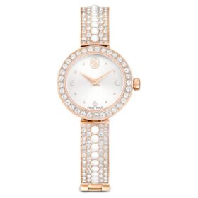 Reloj tipo brazalete Matrix Pearl, fabricado en Suiza, con pulsera de cristales, blanco, acabado tono oro rosa