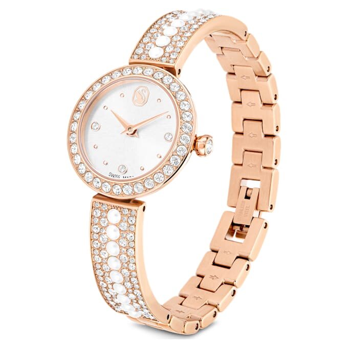 Reloj tipo brazalete Matrix Pearl, fabricado en Suiza, con pulsera de cristales, blanco, acabado tono oro rosa Reloj tipo brazalete Matrix Pearl, fabricado en Suiza, con pulsera de cristales, blanco, acabado tono oro rosa